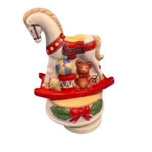 Vintage Sankyo Japan Ceramic Rocking Horse Music Box Teddy Bear Toy Figurine